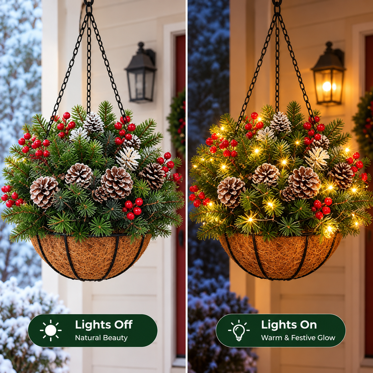 🎄 Last Day 50% OFF 🏆 Pre-Lit Christmas Hanging Basket | Pre-lit, weather-resistant, and zero maintenance🏆